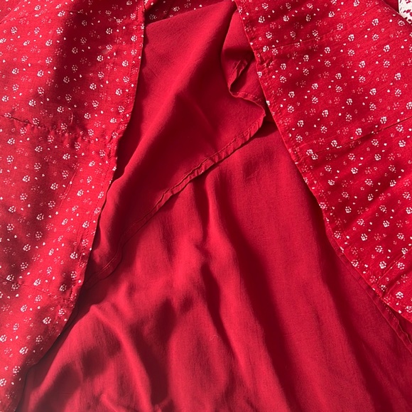 FREE PEOPLE V NECK BOHO LONG BELL SLEEVE MINI DRESS SZ S Trendy RED fits… - Picture 5 of 9